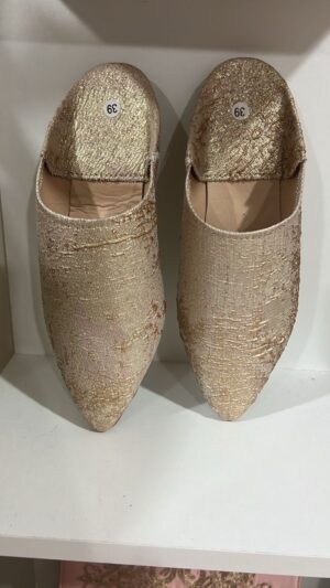 Babouche en brocard rose/dore