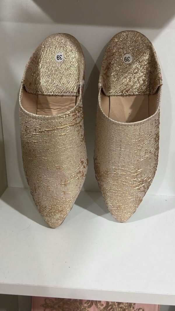 Babouche en brocard rose/dore